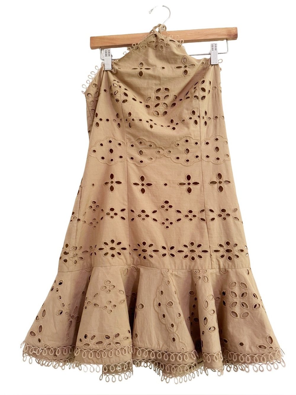 Hemant and Nandita Pahi Schiffli Halter Dress Brown Small - Picture 2 of 16